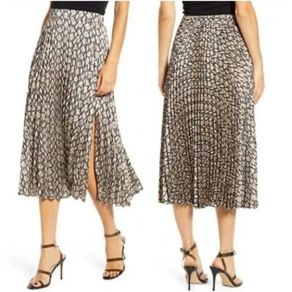 All In Favor Womens S Snake Print Pleated Midi Skirt Black Cream Animal Print - Picture 8 of 8